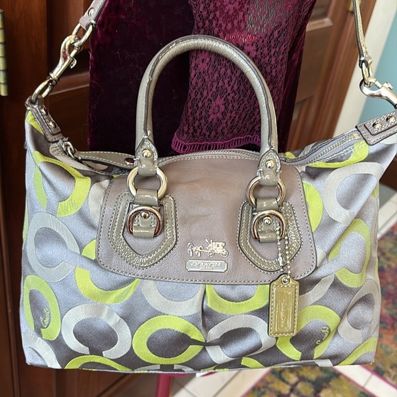 Coach Handbags - Coach  Vintage Ashley convertible shoulder bag   satchel  Gray/Green lime canvas